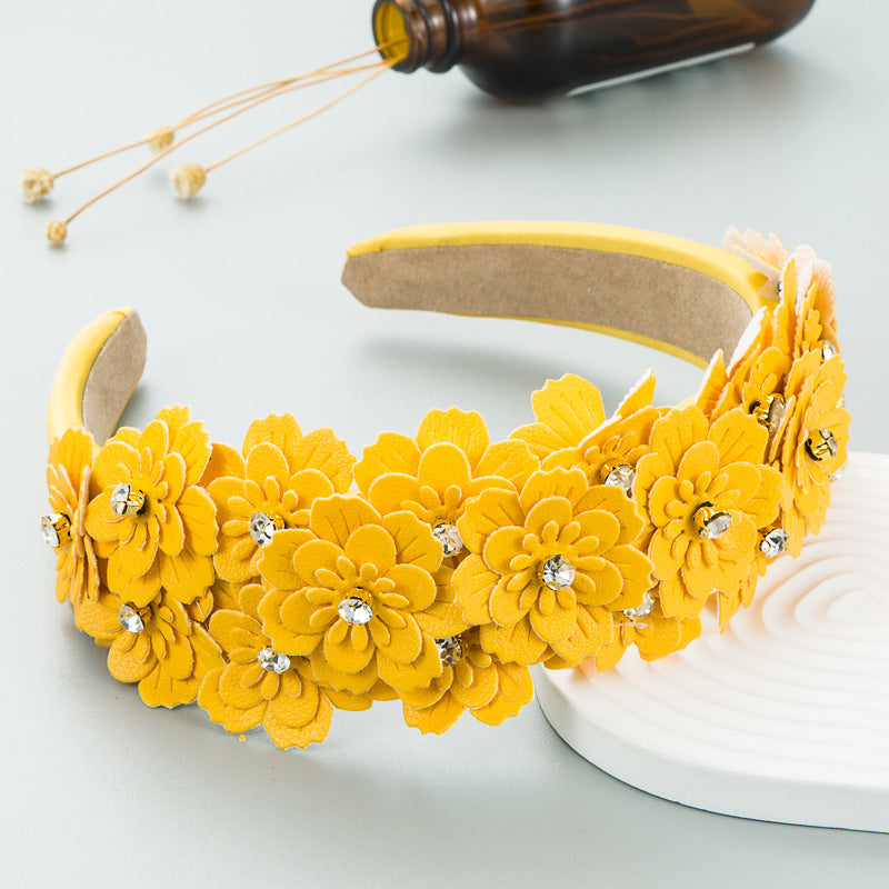 Colorful Floral Headdress Glass Diamond Headband