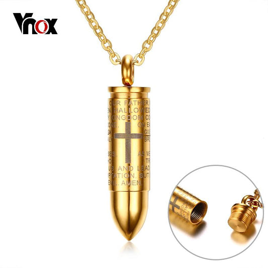 Engraved Bullet Cross Necklace for Men