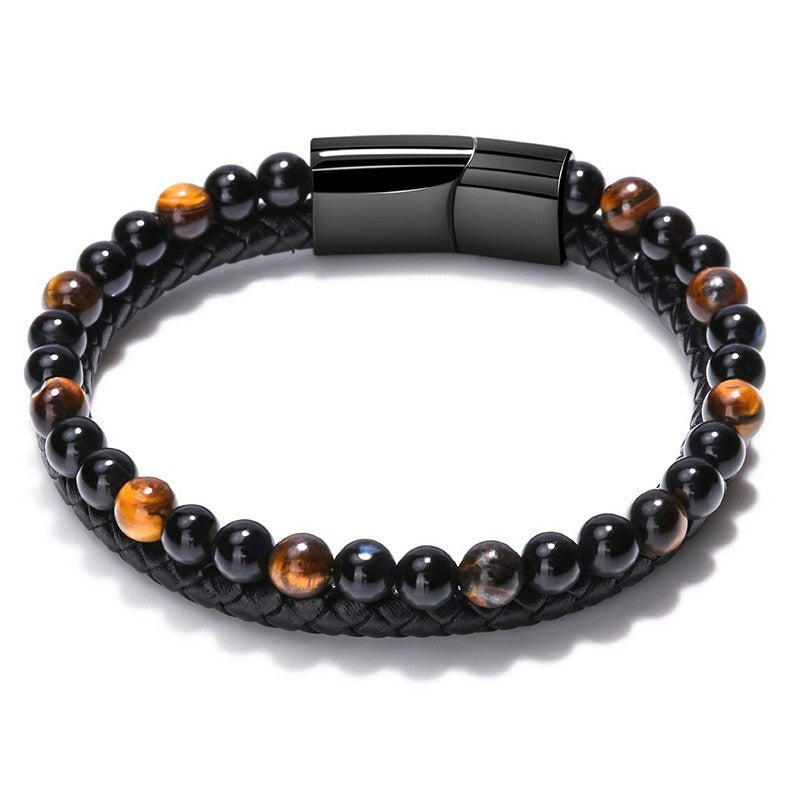 Volcanic Tiger Eye Beaded Bracelet - Harajuku Style