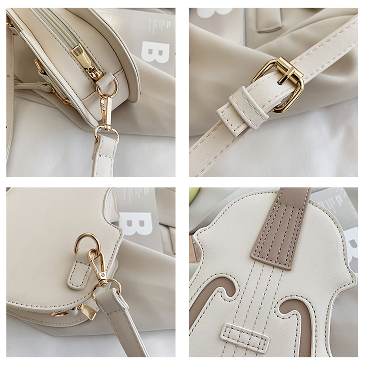 Playful Brown Violin Shape PU Leather Shoulder Bag