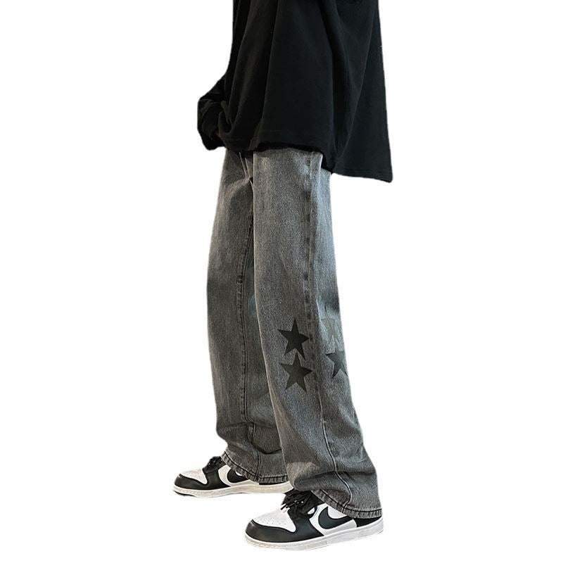 Harajuku Vibe Pentagram Smoke Gray Jeans for Men