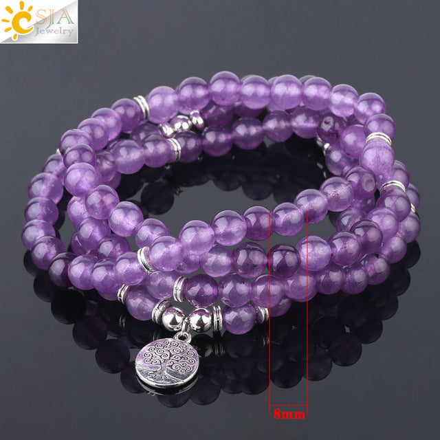 Natural Stone Yoga Healing Bracelet with Tree of Life & Lotus Charms