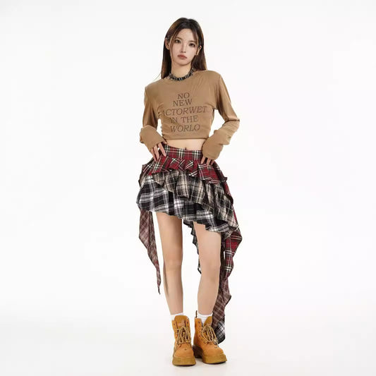 American Retro Patchwork Skirt for Women - Spicy Girl Style, Fashionable Irregular Short Skirt