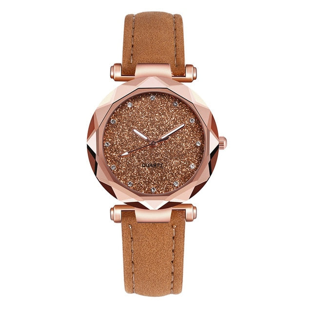 Harajuku Style Rhinestone Rose Gold Quartz Watch for Women