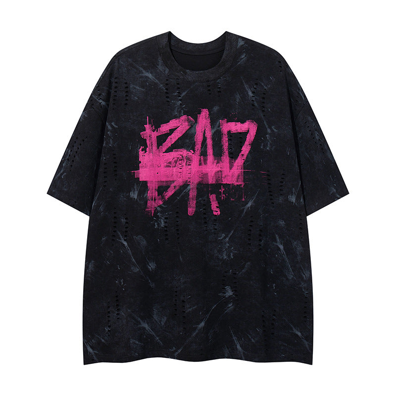 Harajuku Style Distressed Letter Print Casual Tee