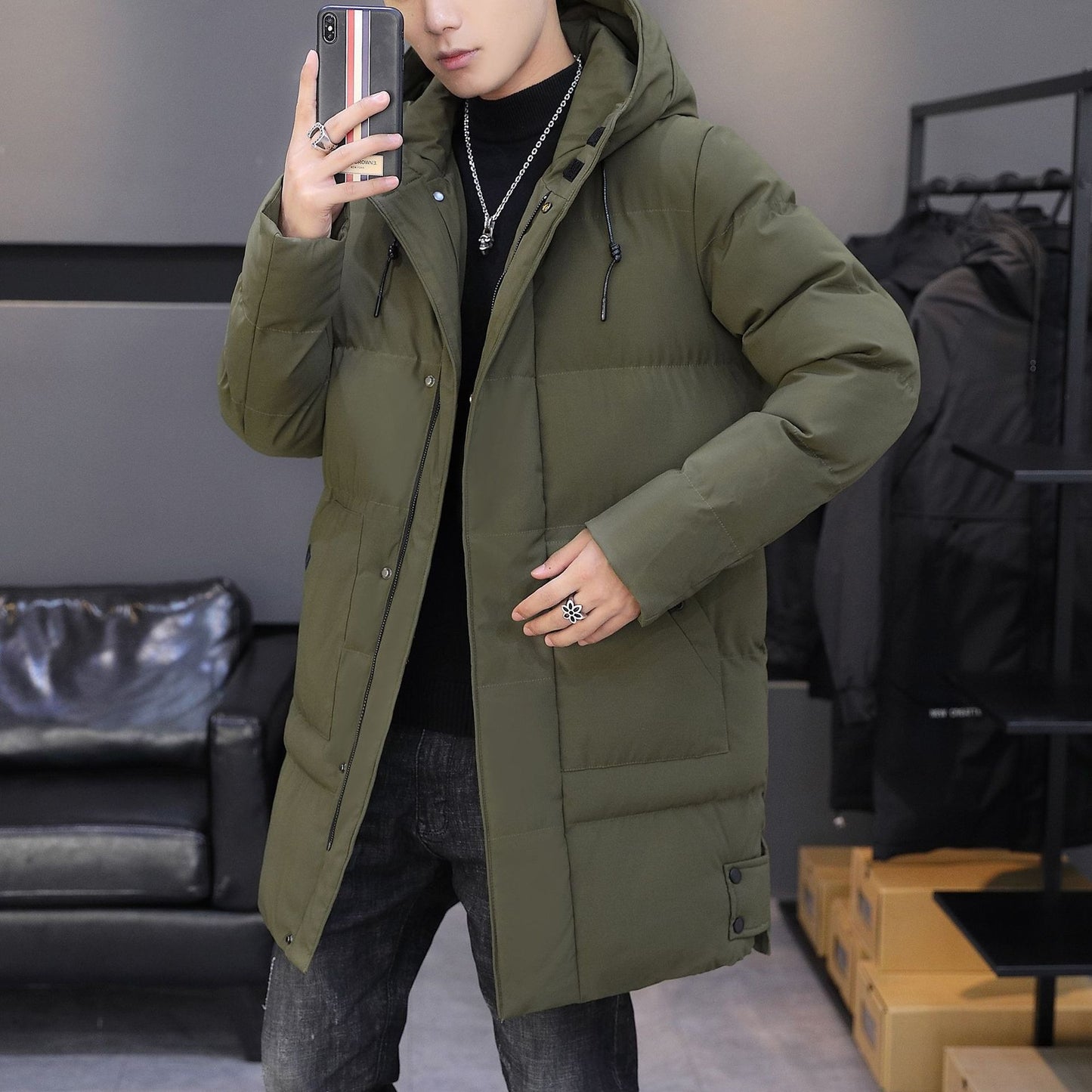 Harajuku Style Medium Length Cotton Padded Jacket