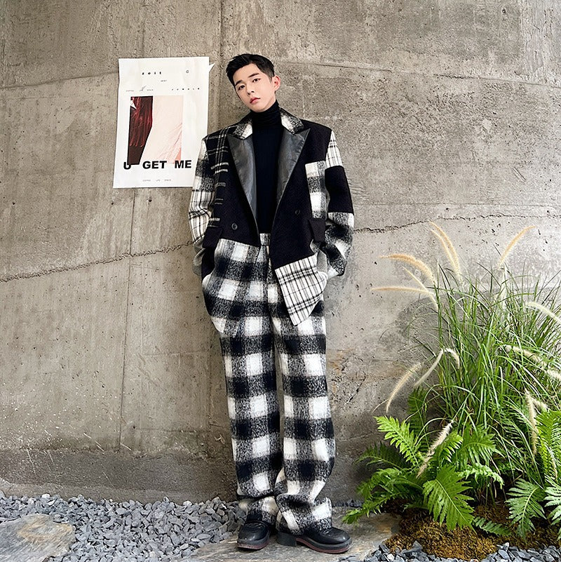 Big Size Black Plaid Woolen Coat - Harajuku Style