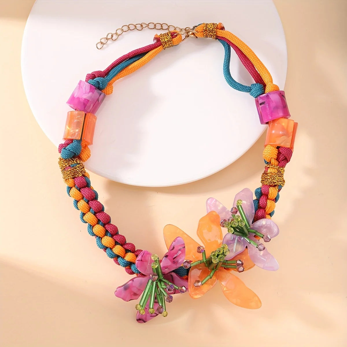 Colorful Harajuku Flower Jewelry Set - Necklace & Earrings