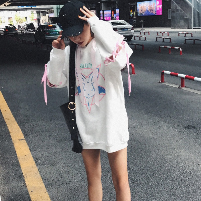 Playful White Hooded Hoodie for Women
