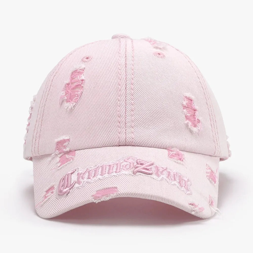 Distressed Embroidered Baseball Cap - Harajuku Style