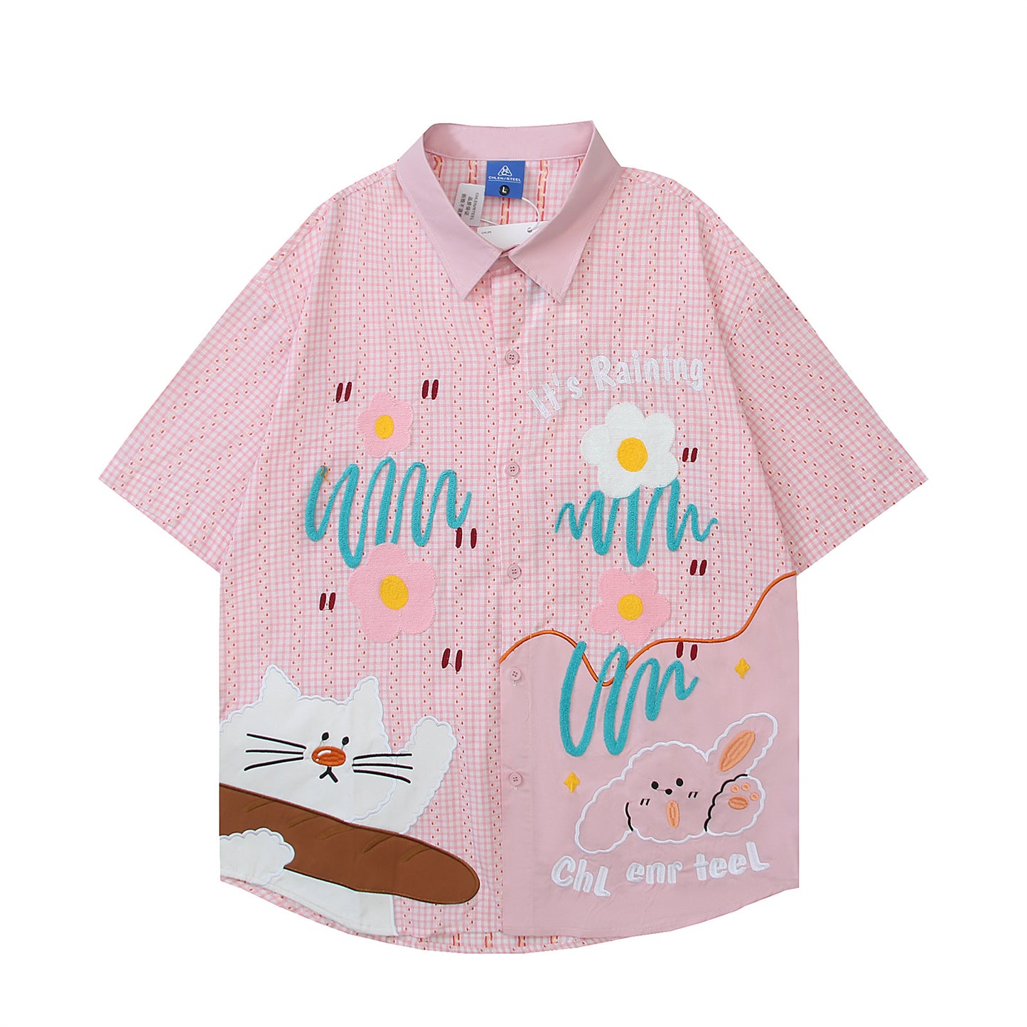 Retro Cute Cat Embroidery Loose Fit Summer Shirt