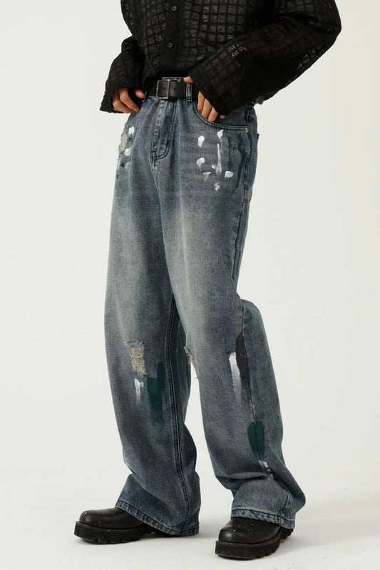 Playful Distressed Wide-Leg Jeans