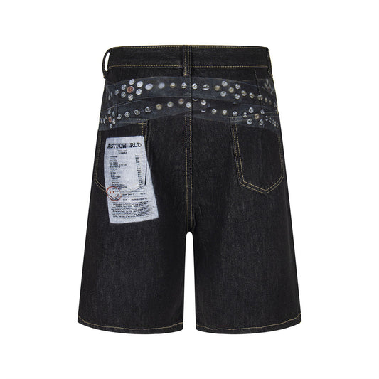 Harajuku Style Denim Rivet Design Shorts for Men