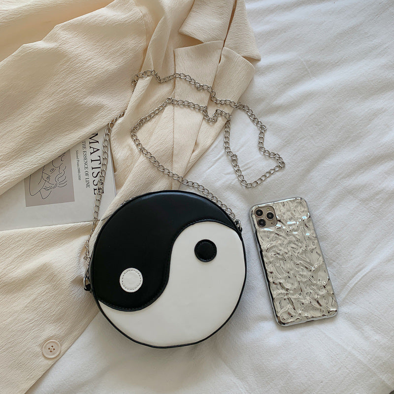 Black and White Yin Yang Round Bag - Casual PU Messenger