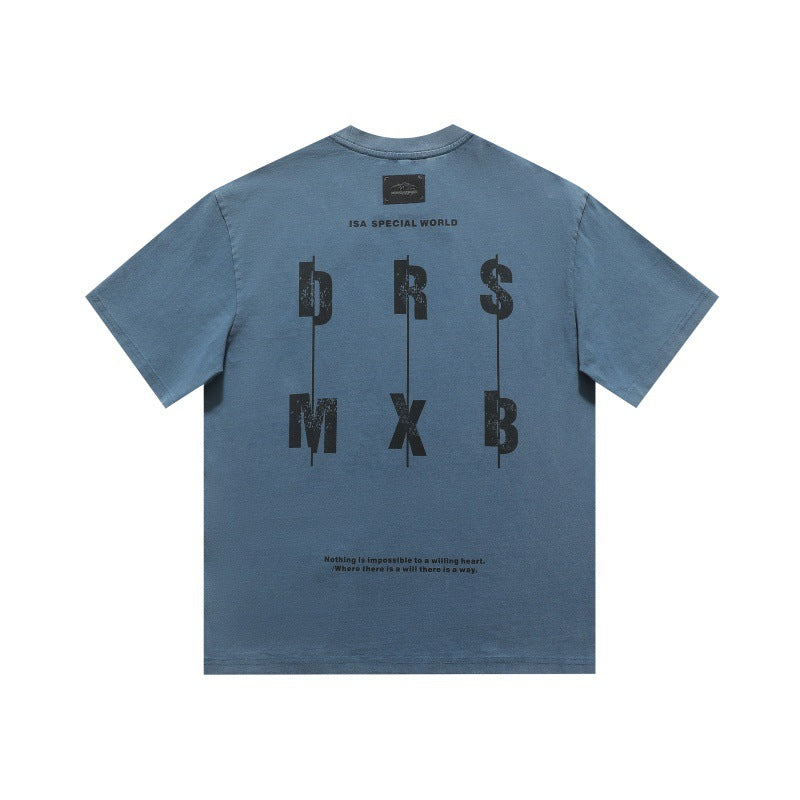 Vintage Letter Print Loose Fit Round Neck Shirt