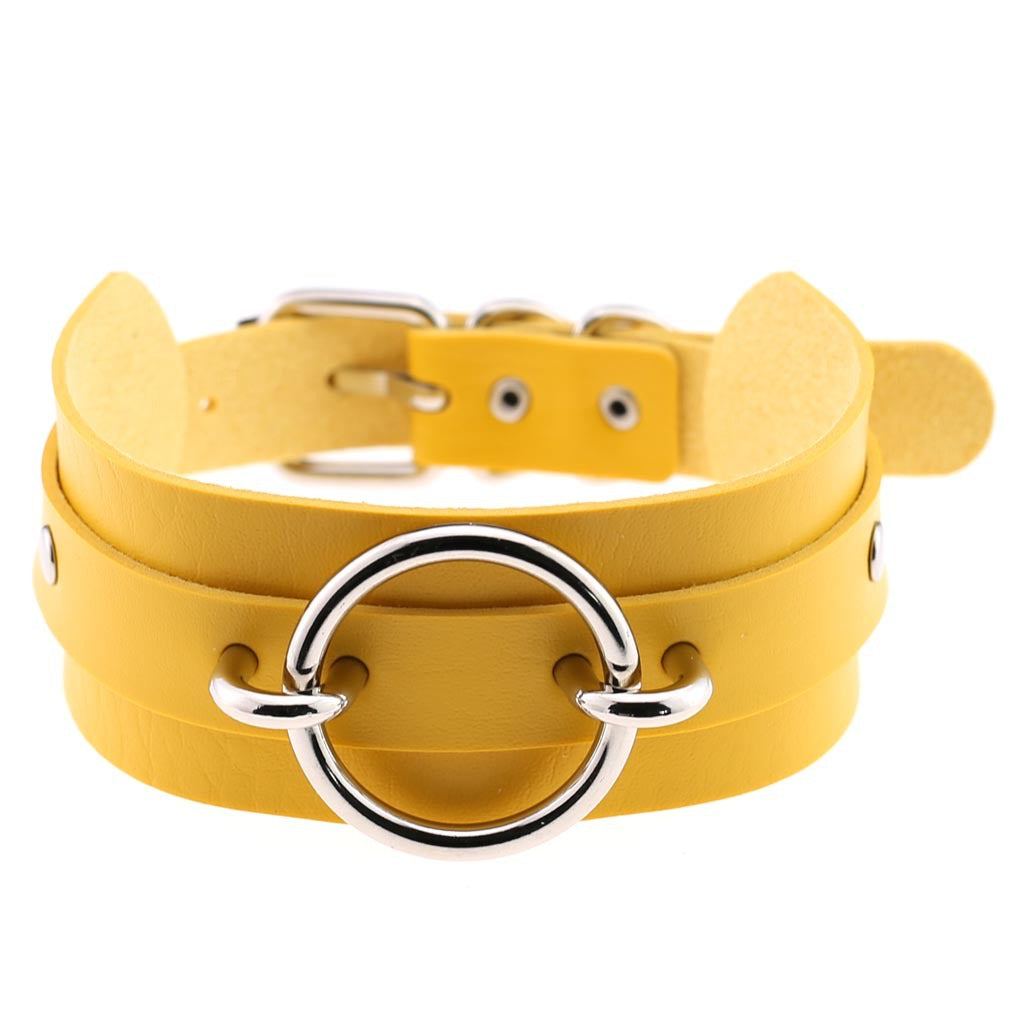 Harajuku Exaggerated PU Leather O-Ring Collar Necklace