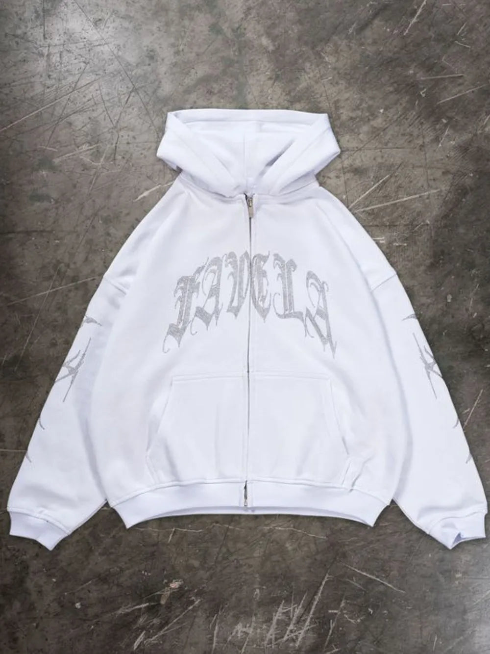 Men's Rhinestone Letter Zip Up Long Sleeve Hoodie