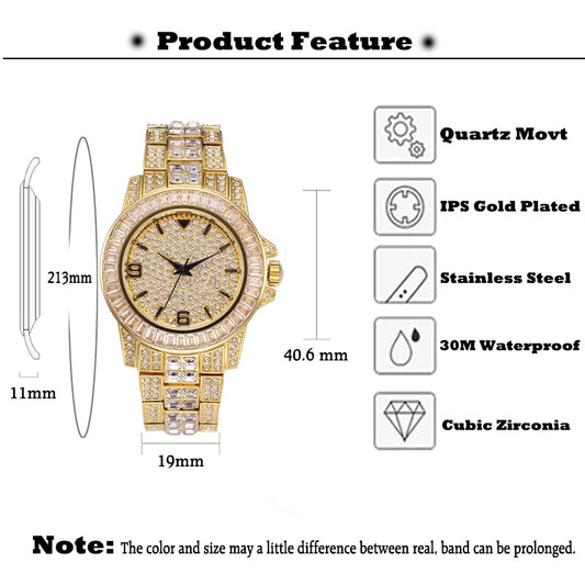 Luxury Iced Out Diamond Watch for Men - Waterproof Quartz