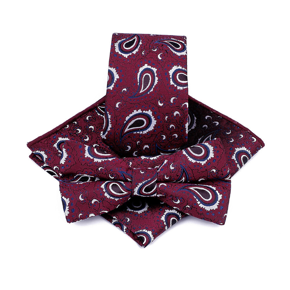 Polyester Tie Men's Jacquard Cashew Flower Floral Bow Tie Set