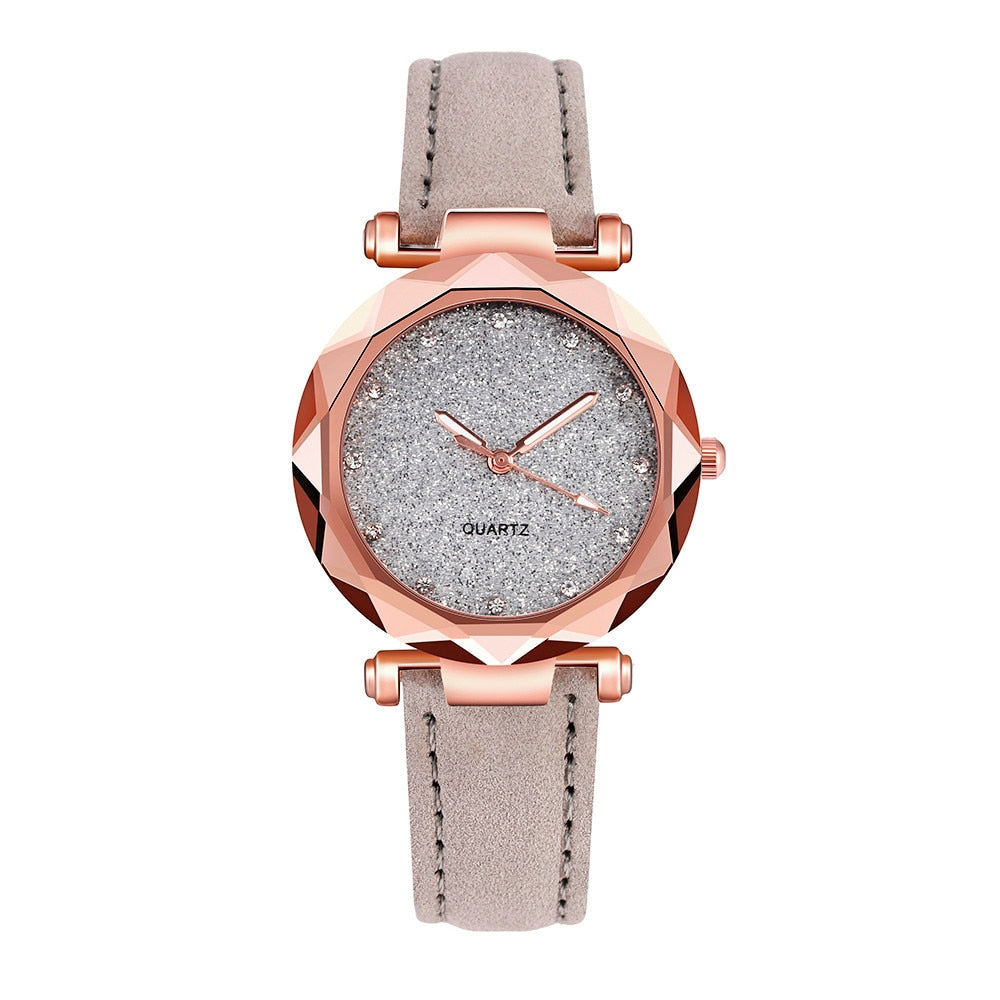 Harajuku Style Rhinestone Rose Gold Quartz Watch for Women