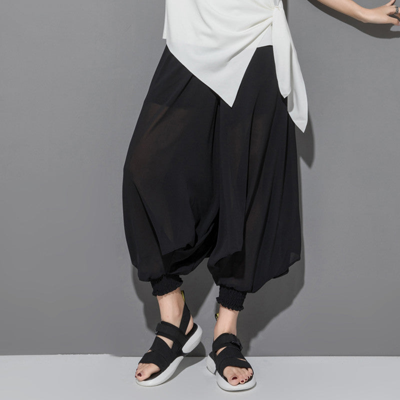Harajuku Style Women's Black Elastic Waist Chiffon Harem Pants