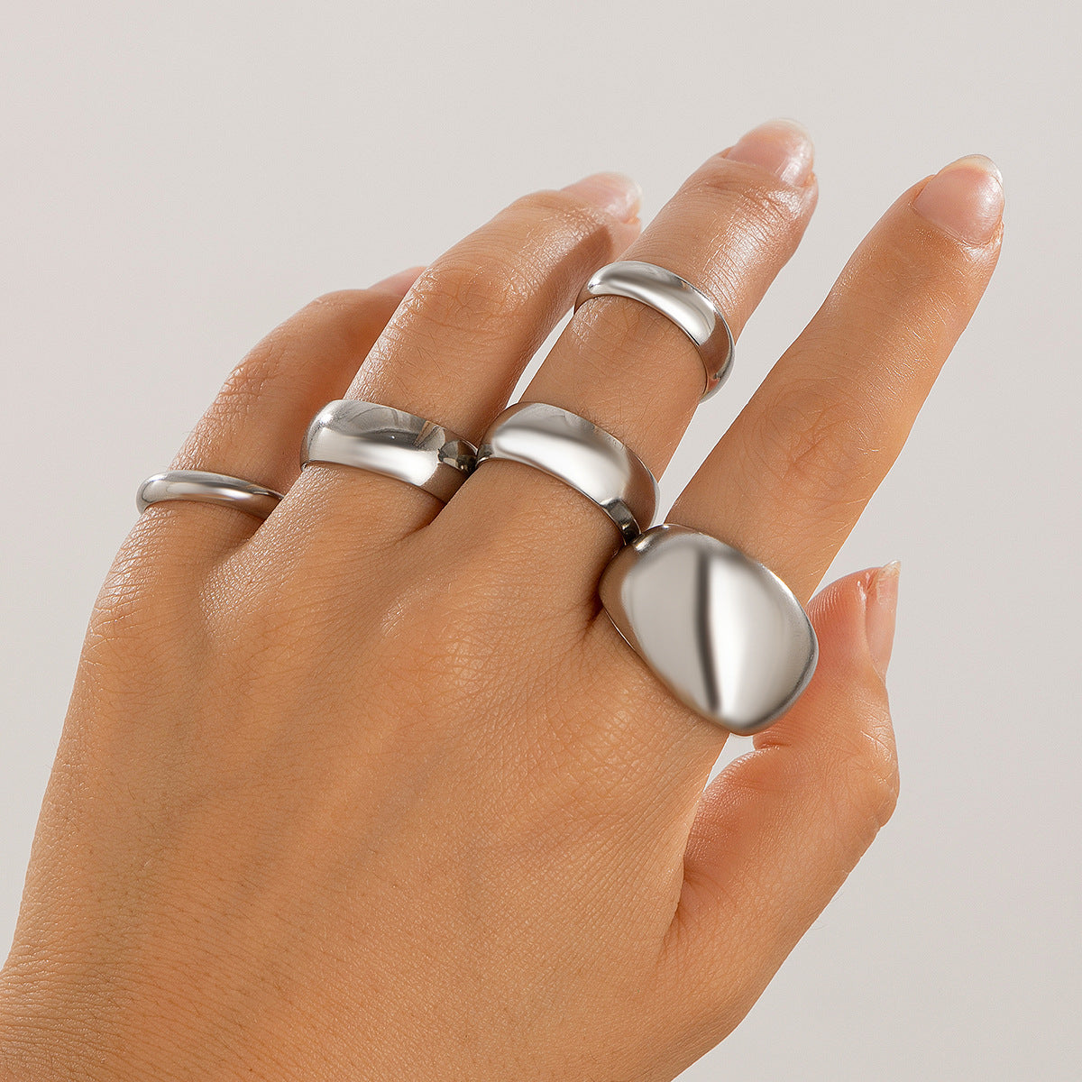 Geometric Metal Lava Line Ring Set - Harajuku Style