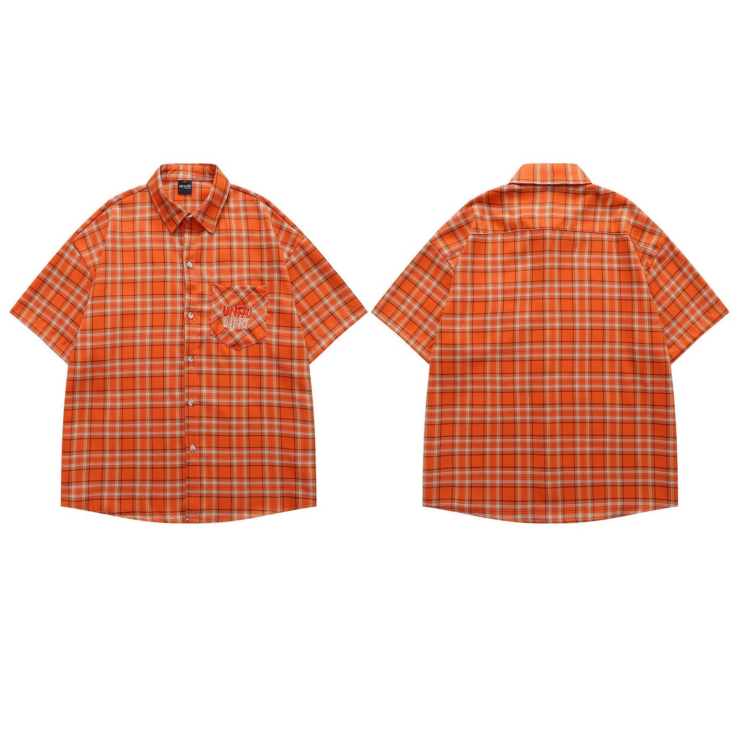 Retro Letter Embroidery Plaid Loose Casual Shirt