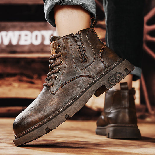 Men's Retro Harajuku Style Short Boots with Side Zipper
