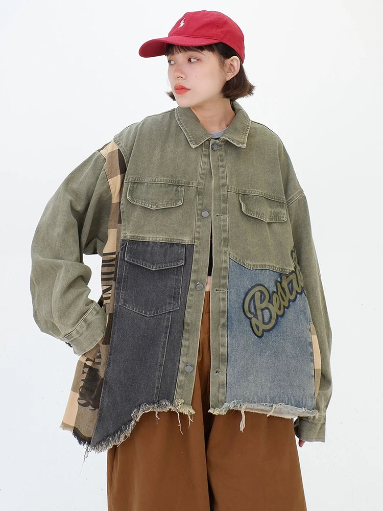 Irregular Patchwork Denim Coat - Harajuku Streetwear Jacket
