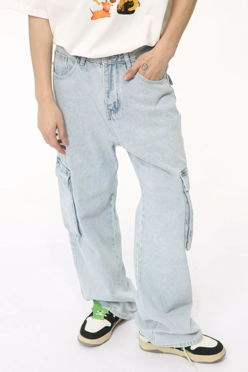 Men's Harajuku Style Washed Straight Cargo Jeans