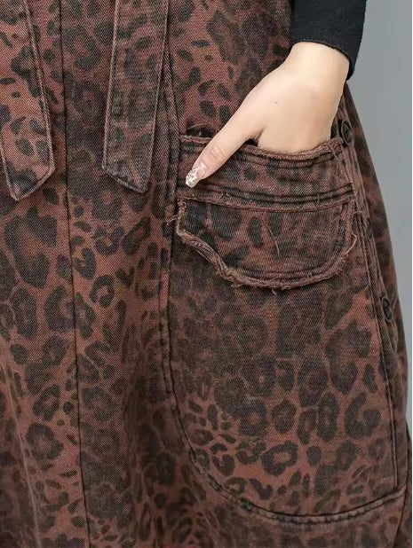 Personalized Stylish Leopard Print Denim Overalls for Women
