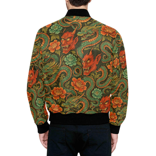 Red Dragon Devil Pattern Men's Bomber Jacket