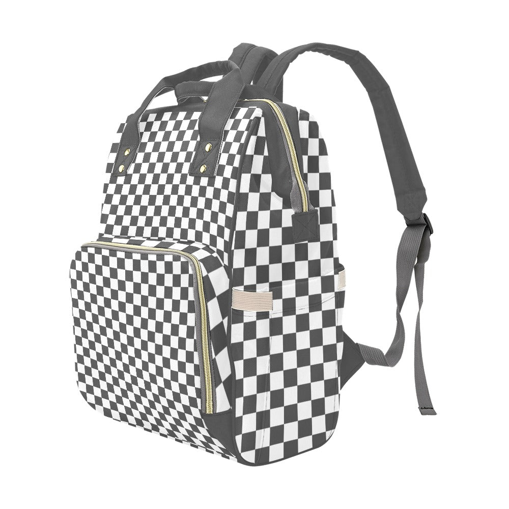 Gray White Checkerboard Multi-Function Backpack