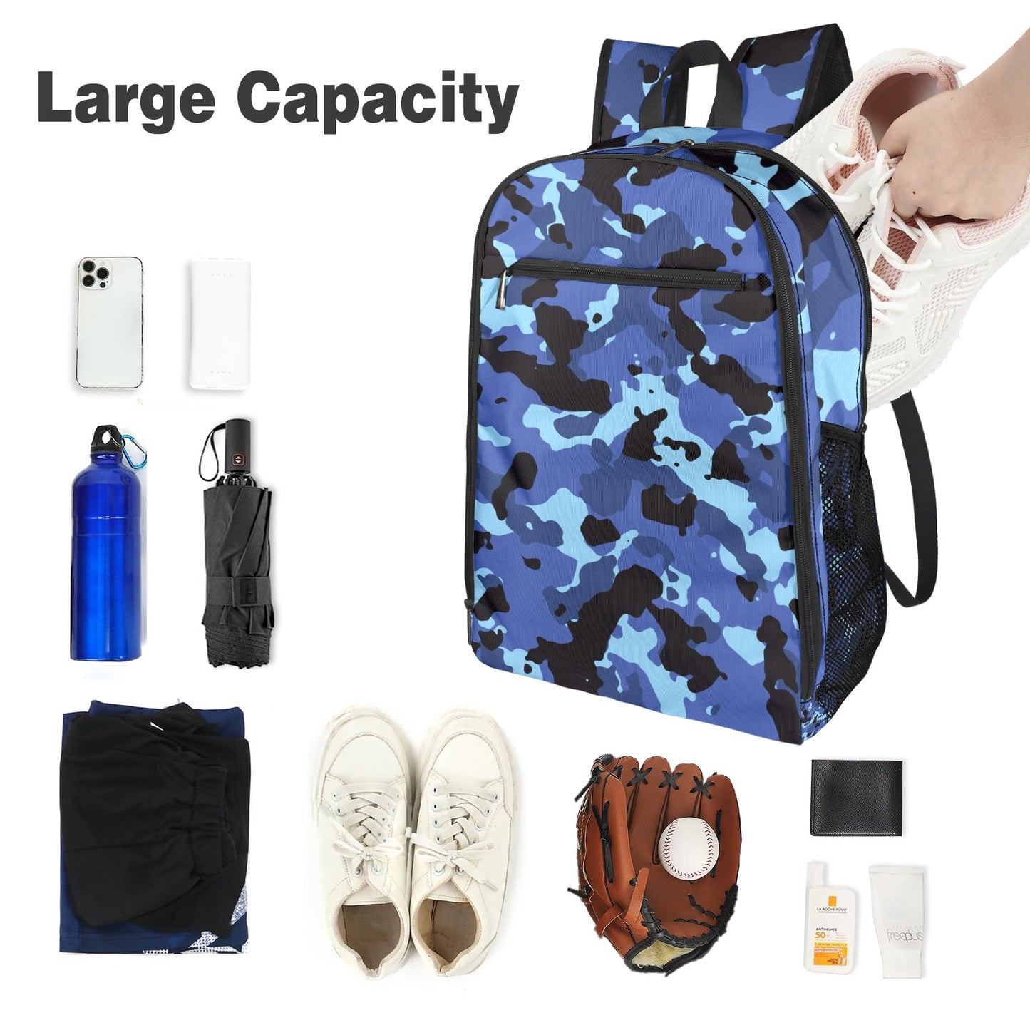 Deep Ocean Blue Camo All Over Print Leisure Sports Backpack