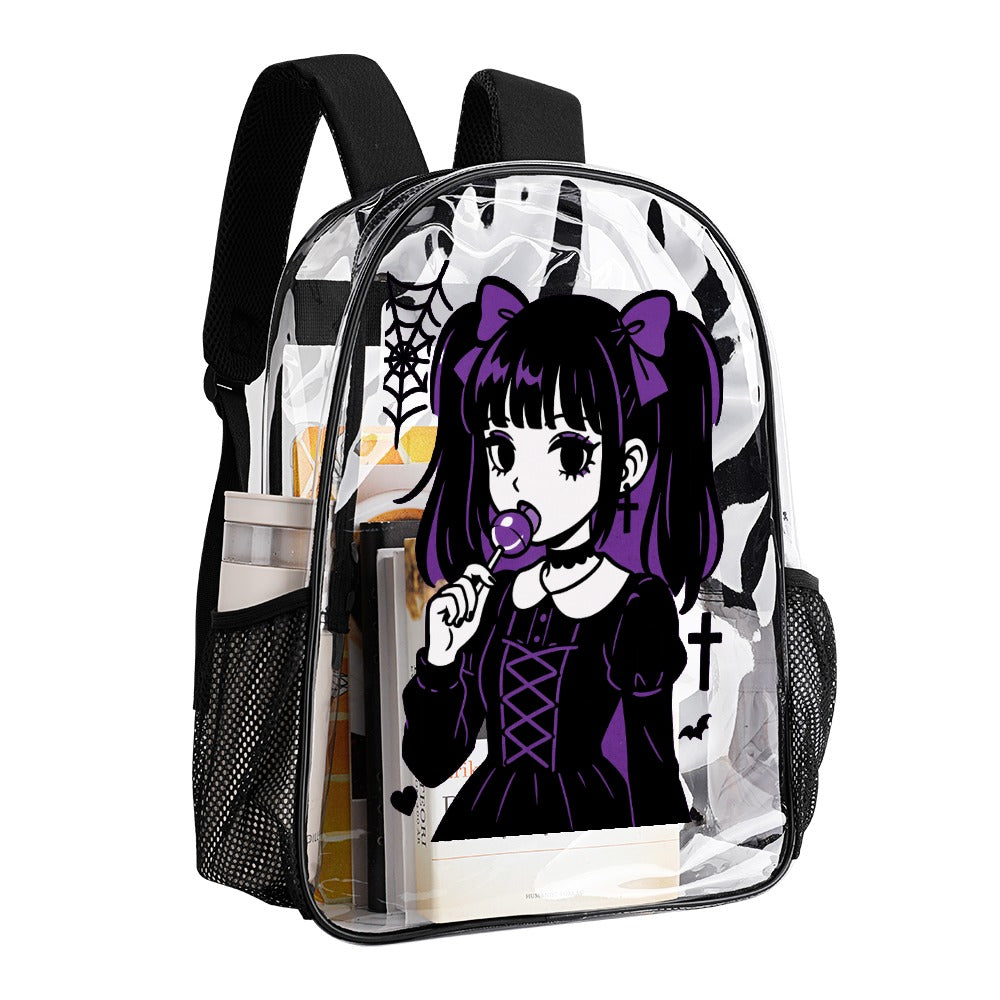 Goth Purple Lollipop Harajuku Girl Transparent Backpack 17 Inch
