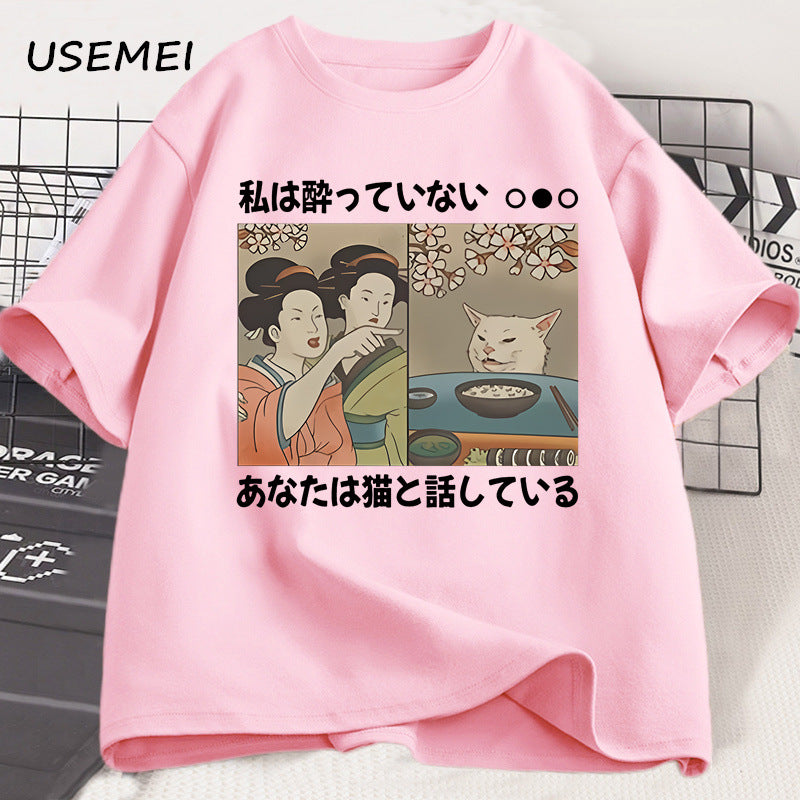 Harajuku Style Cartoon Cat T-Shirts – Kawaii Summer Fashion