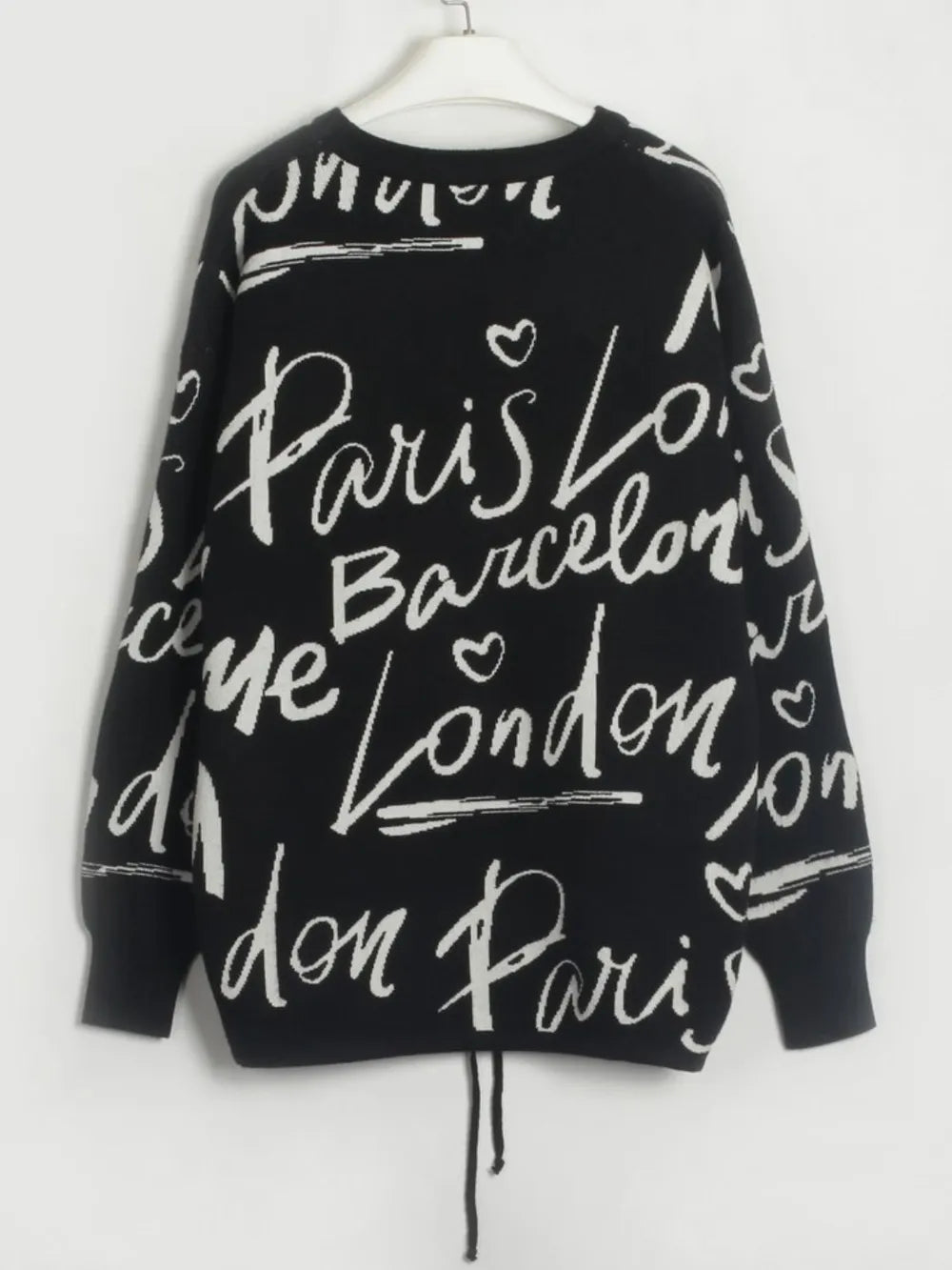 Drawstring Hem Letter Pattern Sweater