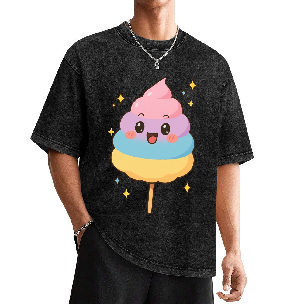 Kawaii Cotton Candy Hot Vintage Wash Off Shoulder T-Shirt