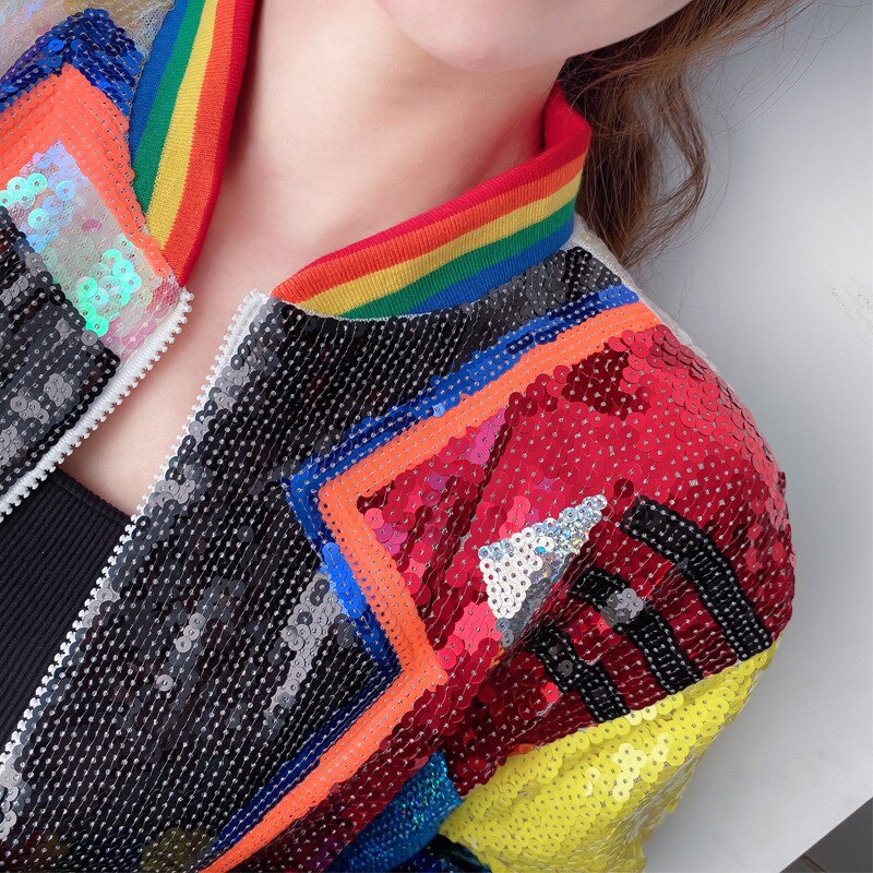 Harajuku Style Sequin Baseball Jacket for Women
