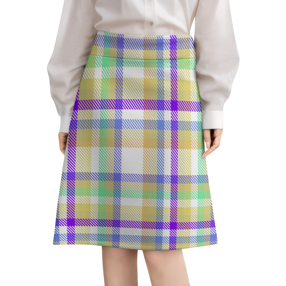 Pastel Plaid Zipper Skirt for Women