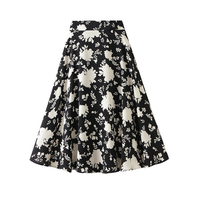 Harajuku Retro Floral Green A-Line Skirt for Women