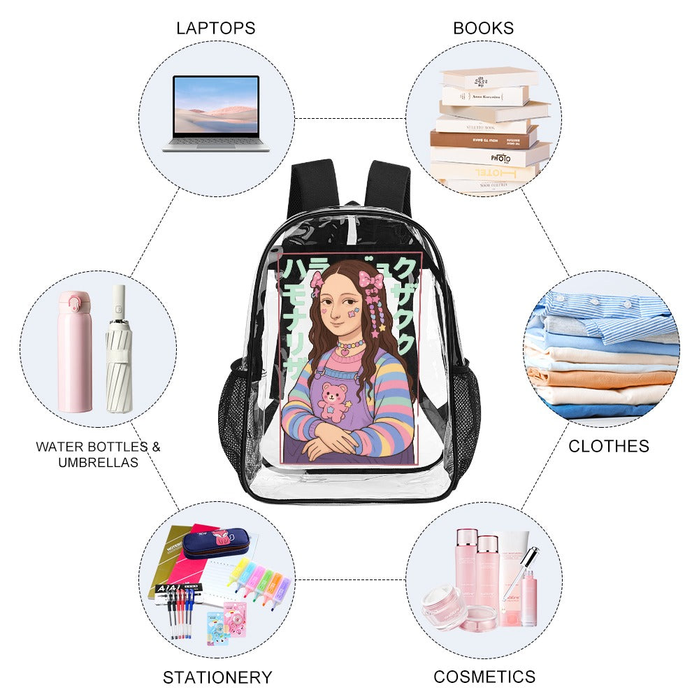 Harajuku Mona Lisa Transparent Backpack 17 Inch