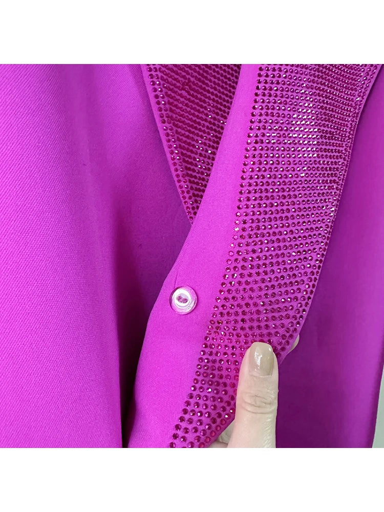 Harajuku Style Women's Long Blazer Coat with Beaded Collar