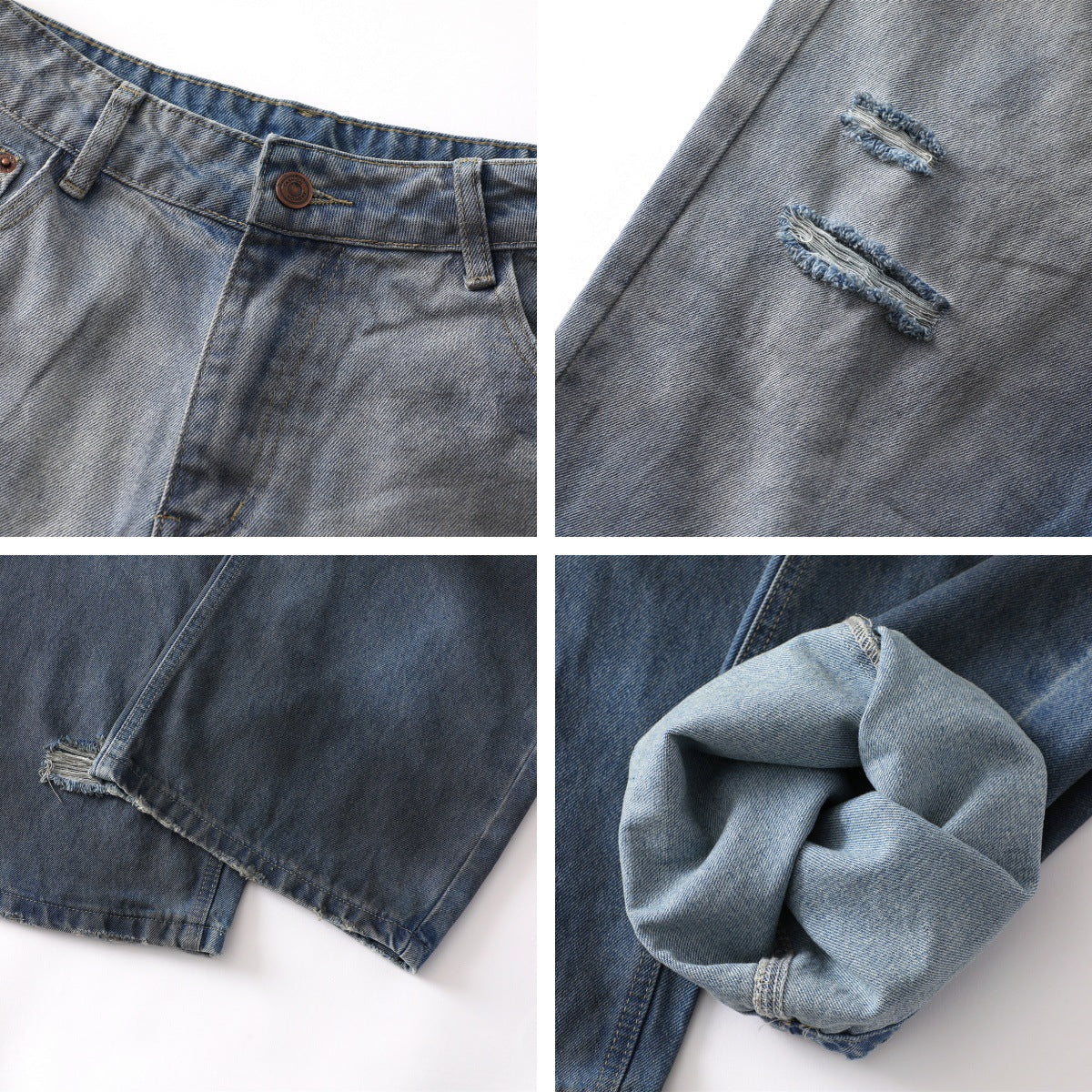 Washed Distressed Straight Leg Denim Pants