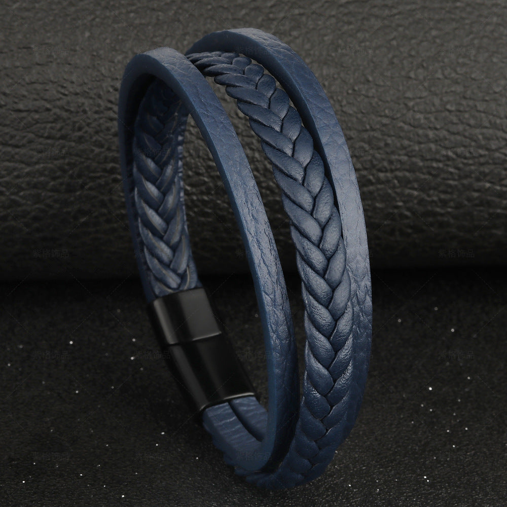 Vintage Leather Rope Braided Men's Bracelet with Magnetic Buckle
