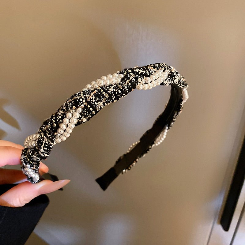 Black And White Plaid Woven Headband