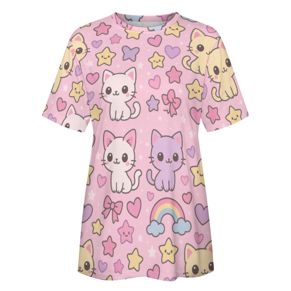 Harajuku Kawaii Cat Rainbow T-Shirt