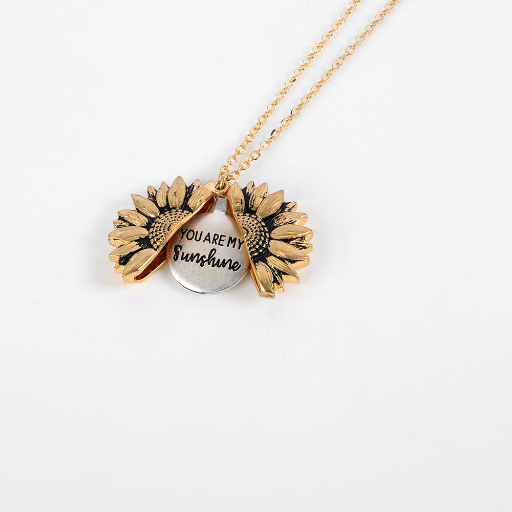 Vintage Sunflower Locket Pendant Necklace - Bohemian Style