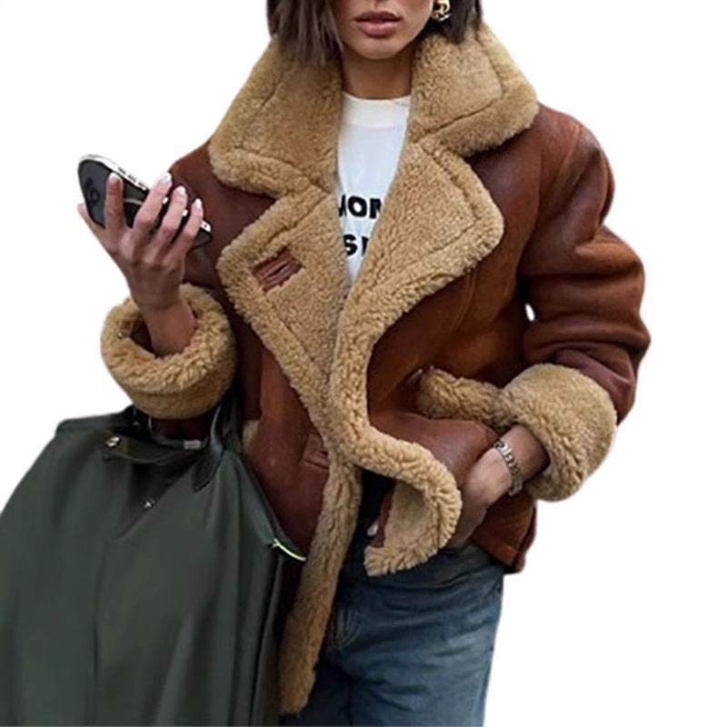Harajuku Style Long Sleeve Fur One-Piece Jacket