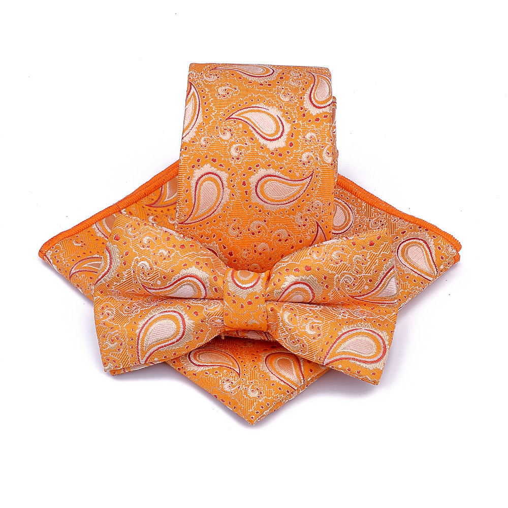 Polyester Tie Men's Jacquard Cashew Flower Floral Bow Tie Set